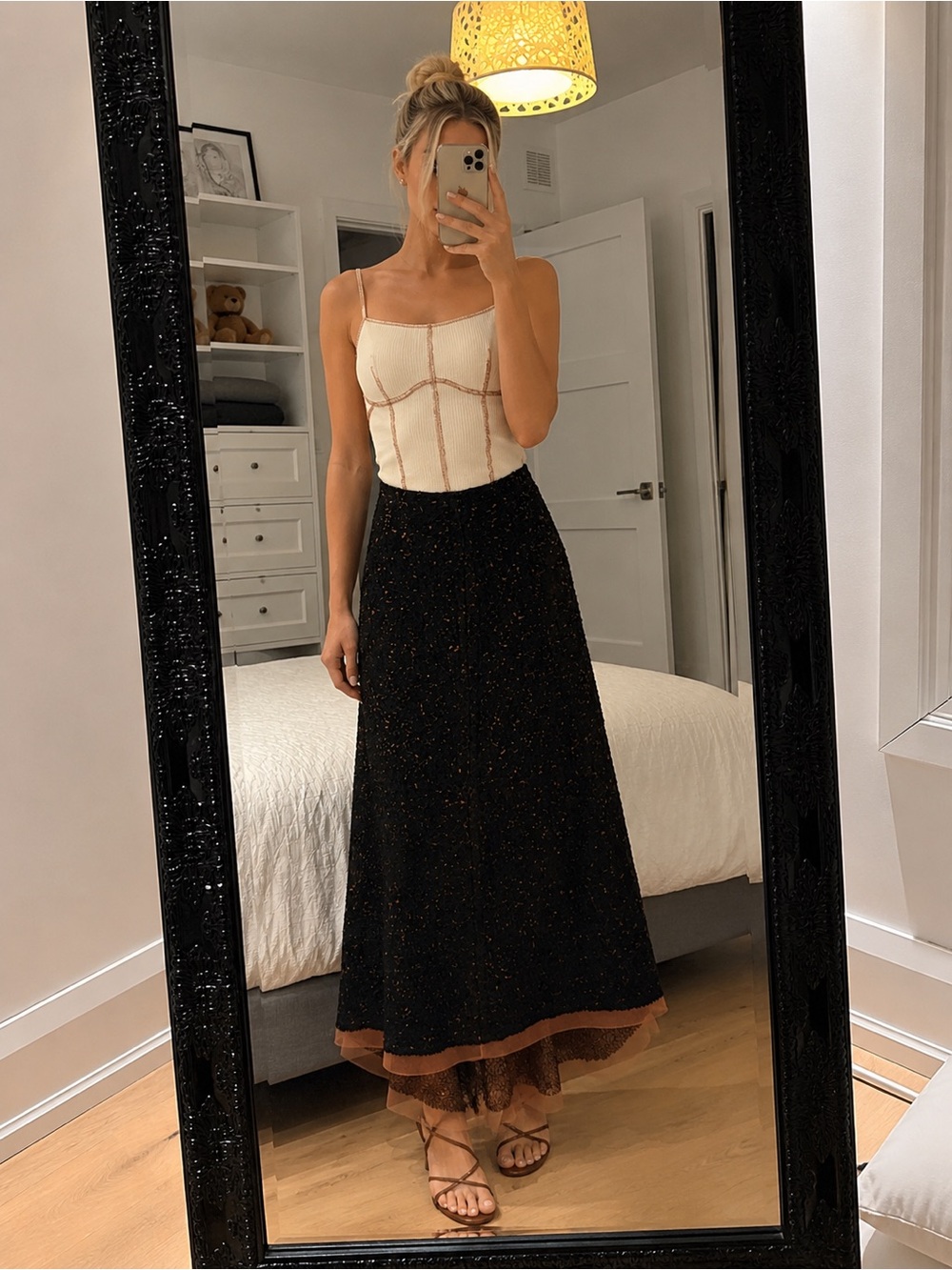 BCBGMaxAzria Black Maxi Skirt with Brown Hem